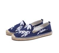 Morbuy Espadrilles Women Flat Closed Toe Size 5-7.5, Slip-on Canvas Round Toe Espadrilles Women's Casual Comfort Breathable Ladies Flats Shoes Easy to Wear All Day, Embroidery Leaves (Blue,5)
