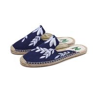 Morbuy Espadrilles Women Flat Closed Toe Size 5-7.5, Slip-on Canvas Round Toe Espadrilles Women's Casual Comfort Breathable Ladies Flats Shoes Easy to Wear All Day, Embroidery Leaves (Blue 2,7.5)