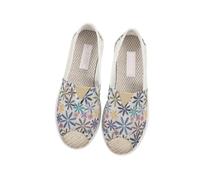 Morbuy Espadrilles Women Flat Closed Toe Size 5-8, Slip-on Canvas Round Toe Espadrilles Women's Casual Comfort Breathable Ladies Flats Shoes, Plant Leaves Printed - Easy to Wear All Day (Blue,5)
