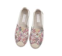 Morbuy Espadrilles Women Flat Closed Toe Size 5-8, Slip-on Canvas Round Toe Espadrilles Women's Casual Comfort Breathable Ladies Flats Shoes, Plant Leaves Printed - Easy to Wear All Day (Pink,5.5)