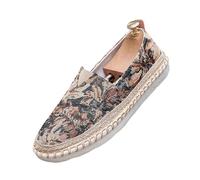 Morbuy Espadrilles Women Flat Closed Toe Size 7-9.5, Slip-on Canvas Round Toe Espadrilles Women's Casual Comfort Breathable Ladies Flats Shoes, Flowers Leaves - Easy to Wear All Day (Khaki,8)