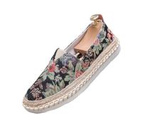 Morbuy Espadrilles Women Flat Closed Toe Size 7-9.5, Slip-on Canvas Round Toe Espadrilles Women's Casual Comfort Breathable Ladies Flats Shoes, Flowers Leaves - Easy to Wear All Day (Black,9.5)