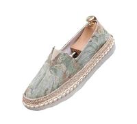 Morbuy Espadrilles Women Flat Closed Toe Size 7-9.5, Slip-on Canvas Round Toe Espadrilles Women's Casual Comfort Breathable Ladies Flats Shoes, Flowers Leaves - Easy to Wear All Day (Green,9)