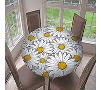 Morbuy Fitted Round Tablecloth for Circular Table, 3D Daisy Round Table Cloths Waterproof Wipeable Stain Resistant Table Cover for Kitchen Garden Party (White,Diameter 130cm)