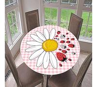 Morbuy Fitted Round Tablecloth for Circular Table, 3D Daisy Round Table Cloths Waterproof Wipeable Stain Resistant Table Cover for Kitchen Garden Party (Strawberry,Diameter 170cm)