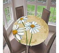 Morbuy Fitted Round Tablecloth for Circular Table, 3D Daisy Round Table Cloths Waterproof Wipeable Stain Resistant Table Cover for Kitchen Garden Party (Beige,Diameter 130cm)