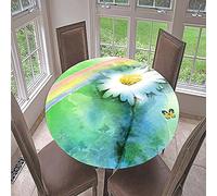 Morbuy Fitted Round Tablecloth for Circular Table, 3D Daisy Round Table Cloths Waterproof Wipeable Stain Resistant Table Cover for Kitchen Garden Party (Rainbow,Diameter 150cm)