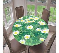 Morbuy Fitted Round Tablecloth for Circular Table, 3D Daisy Round Table Cloths Waterproof Wipeable Stain Resistant Table Cover for Kitchen Garden Party (Flower Field,Diameter 110cm)