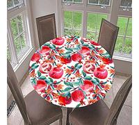 Morbuy Fitted Round Tablecloth for Circular Table, 3D Fruit Round Table Cloths Waterproof Wipeable Stain Resistant Table Cover for Kitchen Garden Party (Pomegranate,Diameter 100cm)