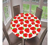 Morbuy Fitted Round Tablecloth for Circular Table, 3D Fruit Round Table Cloths Waterproof Wipeable Stain Resistant Table Cover for Kitchen Garden Party (Strawberry,Diameter 130cm)