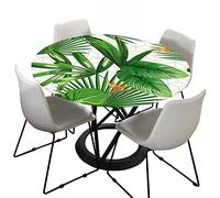 Morbuy Fitted Round Tablecloth for Circular Table, 3D Plant Round Table Cloths Waterproof Wipeable Stain Resistant Table Cover for Kitchen Garden Party (Strelitzia,Diameter 120cm)