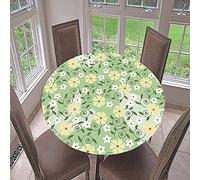 Morbuy Fitted Round Tablecloth for Circular Table, Floral Round Table Cloths Waterproof Wipeable Stain Resistant Table Cover for Kitchen Garden Party (Green Flower,Diameter 200cm)