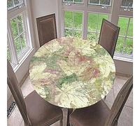Morbuy Fitted Round Tablecloth for Circular Table, Leaves Round Table Cloths Waterproof Wipeable Stain Resistant Table Cover for Kitchen Garden Party (Maple Leaf,Diameter 120cm)