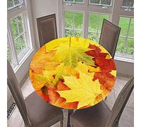 Morbuy Fitted Round Tablecloth Maple Leaf Print Table Cloths Wipeable Waterproof Stain Resistant Elastic Table Cover for Kitchen Garden Party Table (Yellow maple,Diameter 180cm)