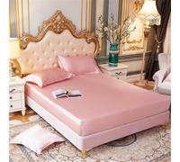 Morbuy Fitted Sheet Silk Satin Bed Sheets Extra Deep Pocket Sheets Soft and Breathable Fitted Bedding Sheets -Single -Double - King with 2 Pillow Cases (120 * 200 * 25cm,Light pink)