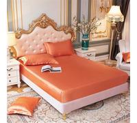 Morbuy Fitted Sheet Silk Satin Bed Sheets Extra Deep Pocket Sheets Soft and Breathable Fitted Bedding Sheets -Single -Double - King with 2 Pillow Cases (180 * 200 * 25cm,Orange)