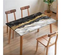 Morbuy Fitted Table Cover Rectangle, Marble Print Waterproof Rectangular Square Tablecloth Elastic Edged Fitted, Stain Resistant Fitted Picnic Outdoor Table Cloth (170x95cm,Black Gold)