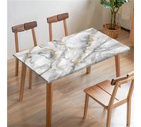 Morbuy Fitted Table Cover Rectangle, Marble Print Waterproof Rectangular Square Tablecloth Elastic Edged Fitted, Stain Resistant Fitted Picnic Outdoor Table Cloth (153x77cm,Gray Gold)