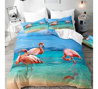 Morbuy Flamingo Duvet Cover Set for Single Double Super King Size Bed, 3D Printed Microfiber Bedding Sets Duvet Set with Pillowcases and Quilt case (Tropical Island,Single-135x200cm)