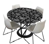 Morbuy Floral Round Tablecloth for Circular Table, Waterproof Fitted Table Cloths Stain Resistant Dust-Proof Wipeable Printed Table Cover for Home Party Kitchen (Black,Diameter 100cm)