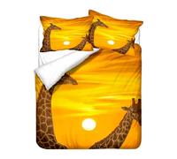 Morbuy Giraffe Print Duvet Cover Set, 3D Wildlife Giraffe Soft Microfiber Wrinkle Free Bedding for Single Double Super King Size Bed, Quilt Cover with Matching Pillowcases (Double,Sunset)