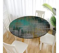Morbuy Graffiti Print Round Tablecloth, Fitted Table Cloths Wipeable Stain Resistant Elastic Table Cover for Kitchen Garden Party Table (dark green,Diameter 130cm)