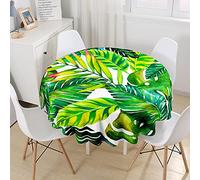 Morbuy Green Tropical Plants Nature Print Round Tablecloth for Circular Table, Waterproof Table Cloths Stain Resistant Wipeable Table Cover for Home Party Kitchen Dinning (Green banana leaf,150cm)