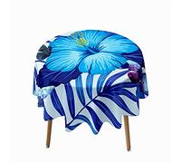 Morbuy Green Tropical Plants Nature Print Round Tablecloth for Circular Table, Waterproof Table Cloths Stain Resistant Wipeable Table Cover for Home Party Kitchen Dinning (Blue flower,200cm)