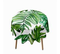 Morbuy Green Tropical Plants Nature Print Round Tablecloth for Circular Table, Waterproof Table Cloths Stain Resistant Wipeable Table Cover for Home Party Kitchen Dinning (Green monstera,90cm)