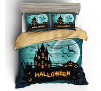 Morbuy Halloween Duvet Cover Set for Single Double Super King Size Bed, 3D Printed Microfiber Bedding Sets Duvet Set with Pillowcases and Quilt case (Green Moon,Single-135x200cm)