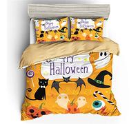 Morbuy Halloween Duvet Cover Set for Single Double Super King Size Bed, 3D Printed Microfiber Bedding Sets Duvet Set with Pillowcases and Quilt case (Black Cat,Single-135x200cm)