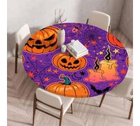 Morbuy Halloween Elastic Fitted Round Tablecloth, Table Cloths Stain Resistant Stretch Table Protector Cover for Home Coffee Restaurant Dining Picnic -Trick or treat (Candle,70cm)