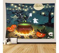 Morbuy Halloween Tapestry Wall Hangings, 3d Pumpkin Bat Ghost Black Cat Grave Skull Decor Art Home Bedroom Living Room Dorm Tapestries Creative (Black bat,260x220cm)