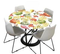 Morbuy Harvest Festival Elastic Edged Round Tablecloth, Pumpkin Pattern Round Fitted Table Cloths/Waterproof Table Cloth for Circular Table Table Cover (Fallen Leaves,Diameter 100cm)