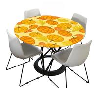 Morbuy Harvest Festival Elastic Edged Round Tablecloth, Pumpkin Pattern Round Fitted Table Cloths/Waterproof Table Cloth for Circular Table Table Cover (Maple Leaf,Diameter 100cm)