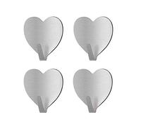 Morbuy Heart Shaped Adhesive Hooks, Stainless Steel 3M Self-Adhesive Strong High Powerful Waterproof Wall Hanger 4/ 10PCS for Bathroom Kitchen Door Ceiling Living Room Organizer (4pc)