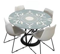 Morbuy Jacquard Round Tablecloth Waterproof, Elastic Fitted Round Table Cloths Wipeable Stain Resistant Table Cover for Kitchen Garden Party Table (light cyan,Diameter 180cm)