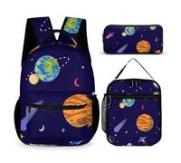 Morbuy Kids Backpack and Lunch Bag Set, 3D Cartoon Planet Pattern 3 Piece School Backpack Set for Girls Boys, Insulated Lunchbag + Pencil Case + Schoolbag, Causal Bookbag Rucksack (Crescent Moon)