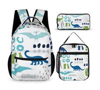 Morbuy Kids Backpack and Lunch Bag Set, 3D Dinosaur Pattern 3 Piece School Backpack Set for Girls Boys, Insulated Lunchbag + Pencil Case + Schoolbag, Causal Bookbag Rucksack (Dinosaur 4)