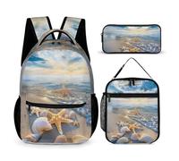 Morbuy Kids Backpack and Lunch Bag Set, 3D Starfish Pattern 3 Piece School Backpack Set for Girls Boys, Insulated Lunchbag + Pencil Case + Schoolbag, Causal Bookbag Rucksack (Starfish 1)