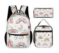 Morbuy Kids Backpack and Lunch Bag Set, Rainbow Style 3 Piece School Backpack Set for Girls Boys, Insulated Lunchbag + Pencil Case + Schoolbag, Causal Bookbag Rucksack Lightweight (Crescent Moon)