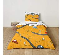 Morbuy Kids Bedding Set Cartoons Pattern, Junior/Toddler/Cot Bed Duvet Cover Set With Pillowcase for Boys Girls Single Bed - Soft Microfiber Easy Care (135x200cm,Highway)