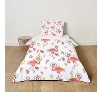 Morbuy Kids Bedding Set Cute Cartoons Pattern, Junior/Toddler/Cot Bed Duvet Cover Set With Pillowcase for Boys Girls Single Bed - Soft Microfiber Easy Care (Flamingo,135x200cm)