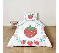 Morbuy Kids Bedding Set Strawberry Pattern, Junior/Toddler/Cot Bed Duvet Cover Set With Pillowcase for Boys Girls Single Bed - Soft Microfiber Easy Care (Cute strawberry,135x200cm)