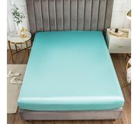 Morbuy King Size Fitted Sheets Satin Silk Bed Sheets, Blue Fitted Sheet Deep Pocket 30 cm, Easy Care Ultra Soft Silky Fitted Bedsheets Good for Skin & Hair