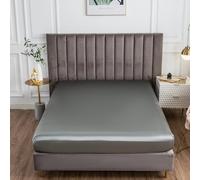 Morbuy King Size Fitted Sheets Satin Silk Bed Sheets, Gray Fitted Sheet Deep Pocket 30 cm, Easy Care Ultra Soft Silky Fitted Bedsheets Good for Skin & Hair