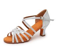 Morbuy Latin Dance Shoes for Women, 5.5cm/7.5cm Heel Ballroom Dancing Performance Salsa Shoes for Indoor Social Dance, Soft Sole Suitable for Rumba/Cha-cha/Samba/Bachata (0822 White 5.5cm,8)