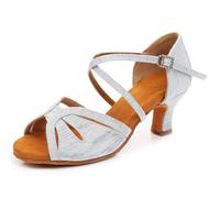 Morbuy Latin Dance Shoes for Women, 5.5cm/7.5cm Heel Ballroom Dancing Performance Salsa Shoes for Indoor Social Dance, Soft Sole Suitable for Rumba/Cha-cha/Samba/Bachata (0833 White 5.5cm,8)