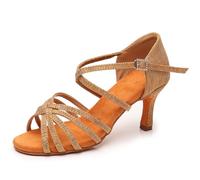 Morbuy Latin Dance Shoes for Women, 7.5cm High Heels Comfortable Adjustable Strap Design Dancing Shoes, Open Toe Anti-Slip Suede Sole for Ballroom Salsa 2.5-8 UK (Brown,4)