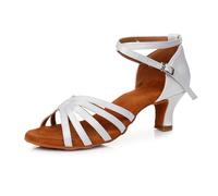 Morbuy Latin Dance Shoes for Women, Ballroom Dancing Performance Salsa Shoes for Indoor Social Dance, 7cm/5cm Heel Soft Sole Suitable for Rumba/Cha-cha/Samba/Bachata (White 5cm,5.5)
